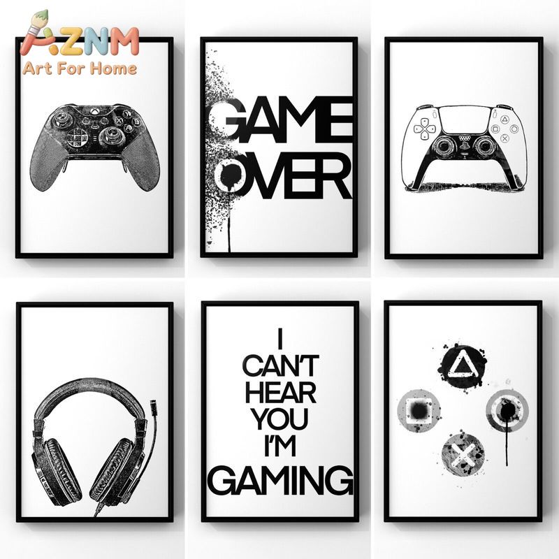 AZNM Black White Gaming Canvas - Gaming Accessories For Room ulasan dan harga
